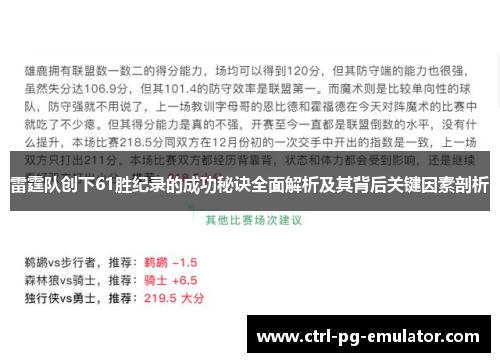雷霆队创下61胜纪录的成功秘诀全面解析及其背后关键因素剖析